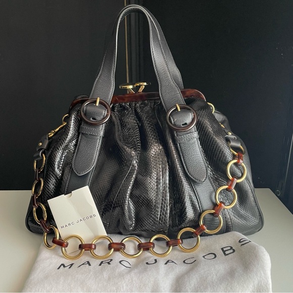 Marc Jacobs Snake Skin & Leather Karen Stam Kisslock Satchel Italy Y2K - Picture 3 of 16